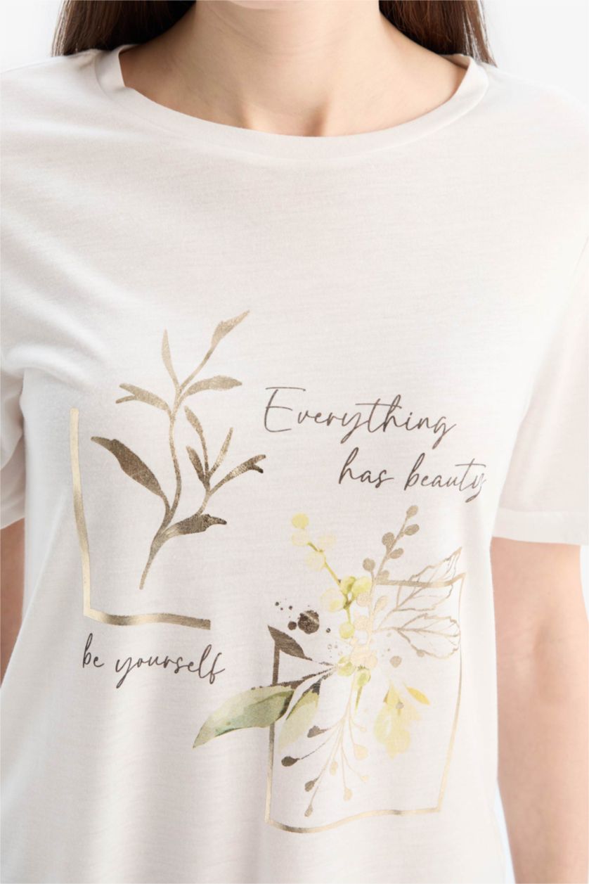 WOMAN Ecru Regular Fit Crew Neck Short Sleeve T-Shirt