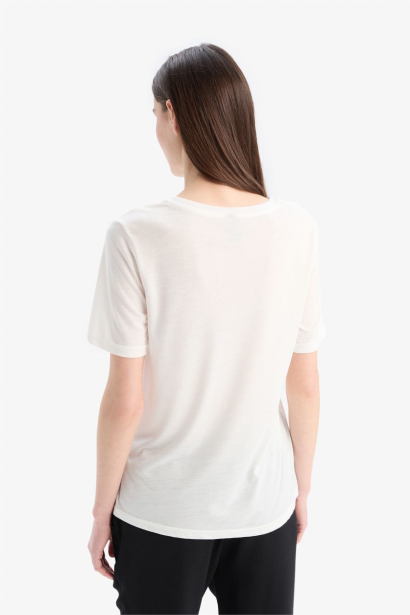 WOMAN Ecru Regular Fit Crew Neck Short Sleeve T-Shirt