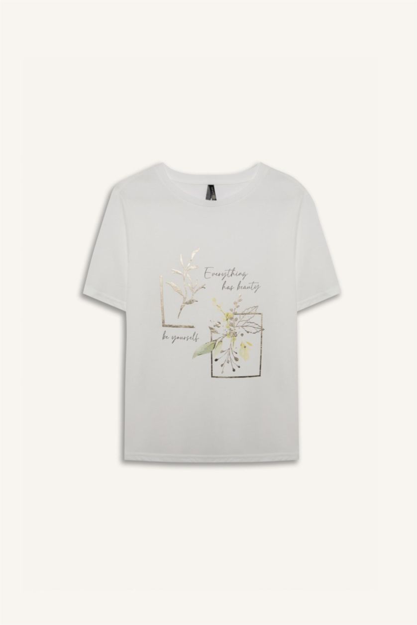 WOMAN Ecru Regular Fit Crew Neck Short Sleeve T-Shirt