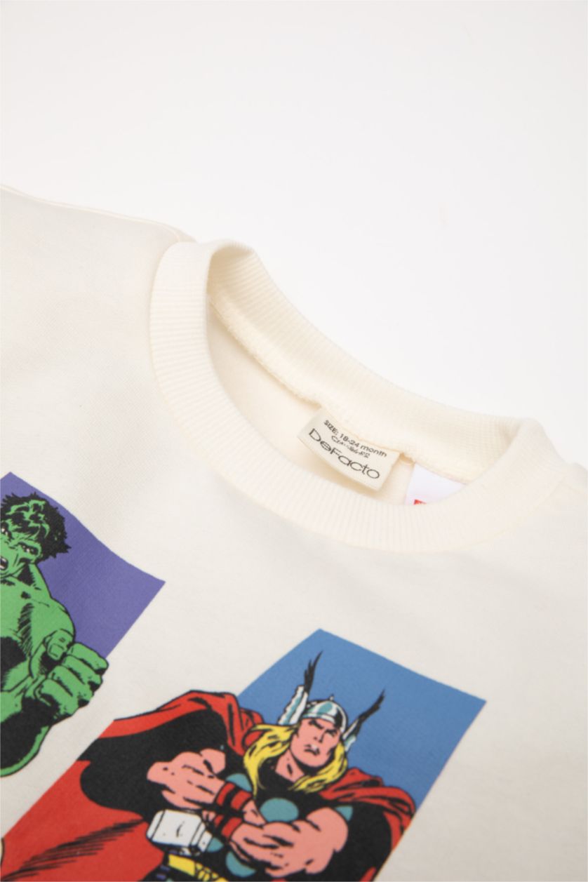 مولود ذكر بيج فاتح طقم قماش رقيق برقبة مستديرة من مارفل من قطعتين