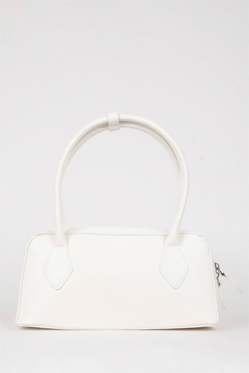 Woman White Faux Leather Hand Bag