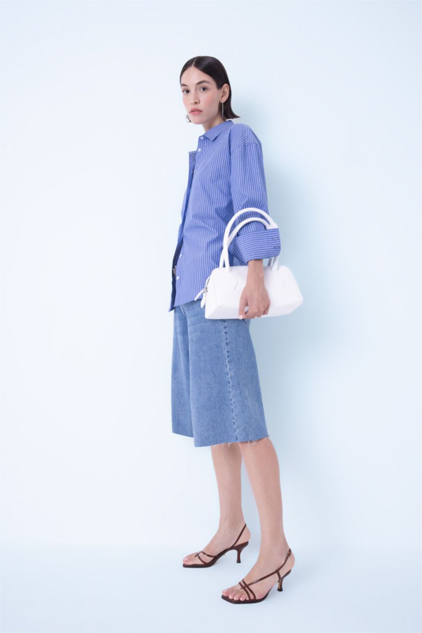 Woman White Faux Leather Hand Bag