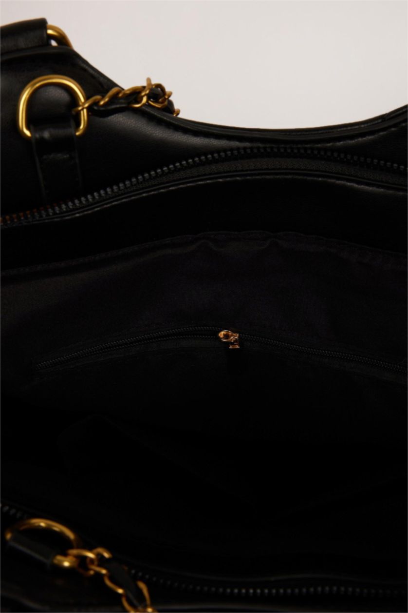 نساء أسود جنطة يد جلد صناعي