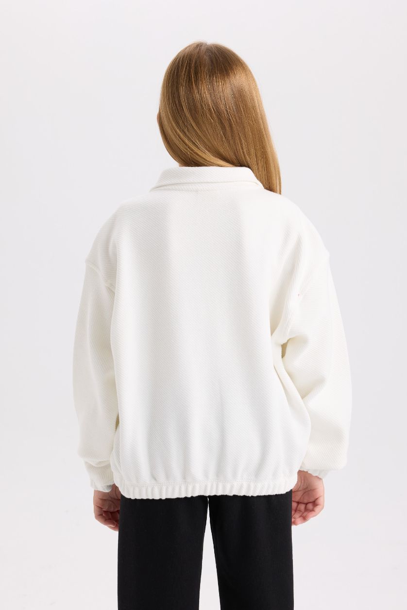 GIRLS & TEENS Ecru Girl Relax Fit Stand-Up Collar Basic Sweatshirt