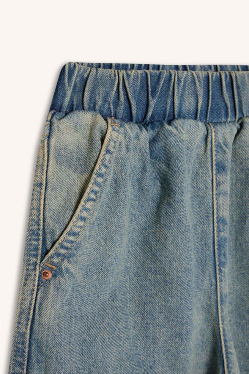 Kız Çocuk - Genç Kız Açık Mavi Kargo Cepli Wide Leg Geniş Bol Paça Jean Pantolon Kız Çocuk