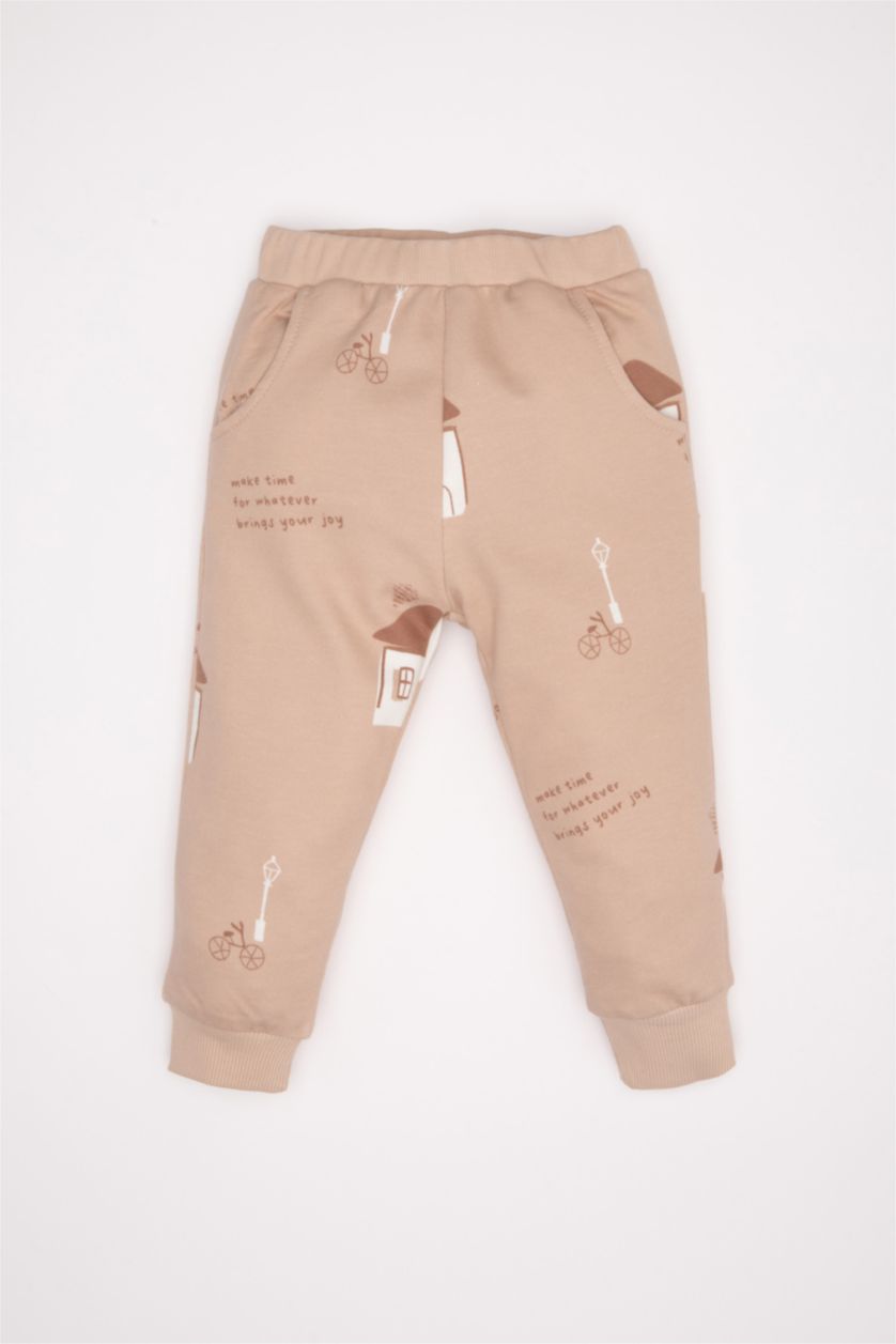 Baby Boy Beige Baby Boy Patterned Sweatshirt Sweatpants 2 Piece Set