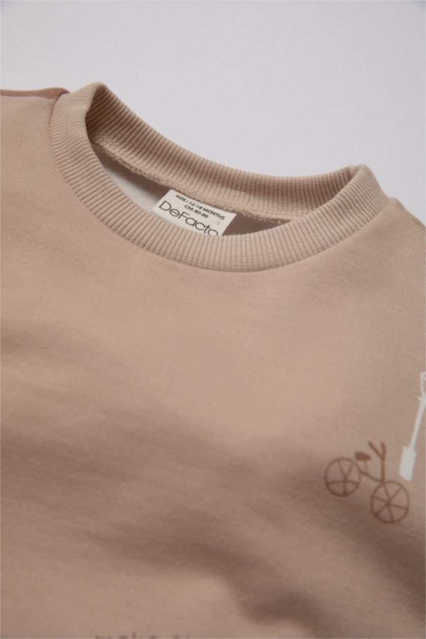 Baby Boy Beige Baby Boy Patterned Sweatshirt Sweatpants 2 Piece Set