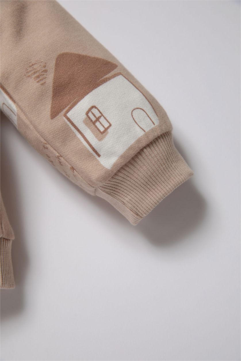 Baby Boy Beige Baby Boy Patterned Sweatshirt Sweatpants 2 Piece Set