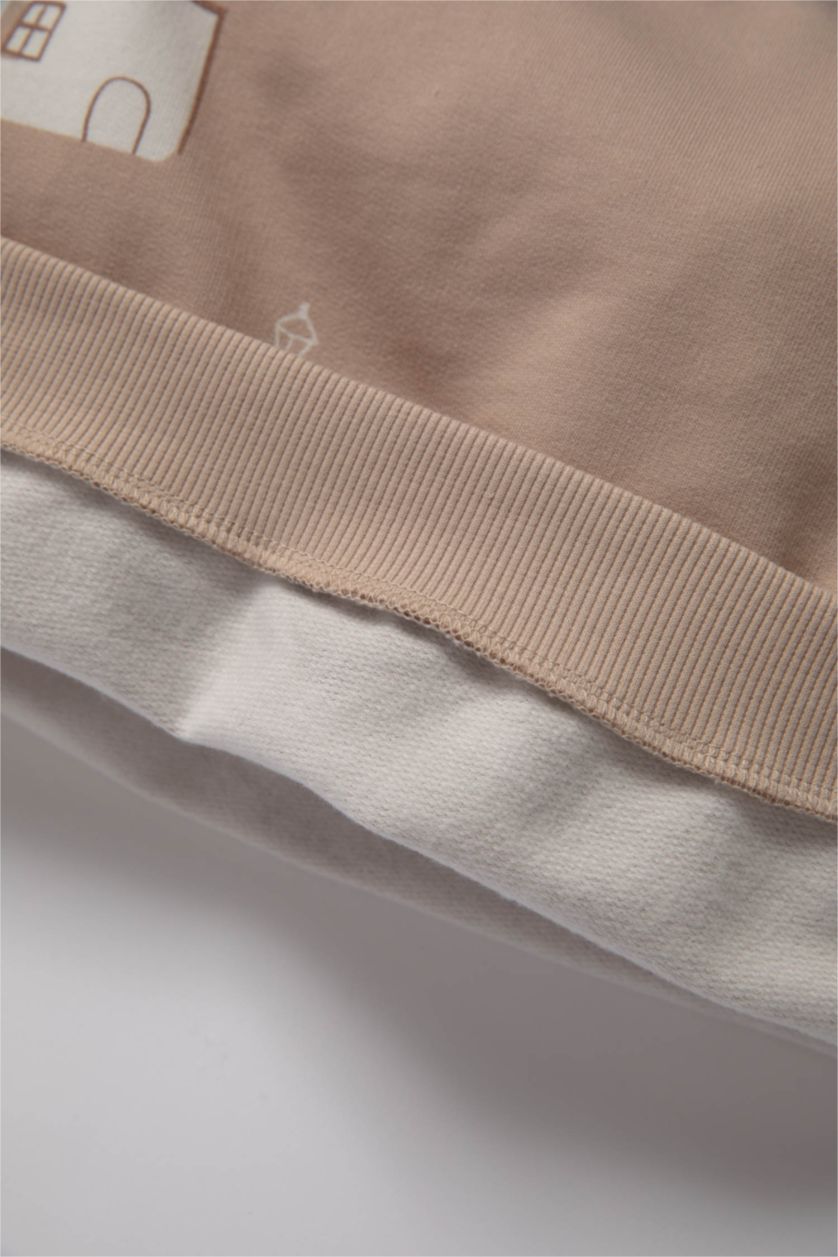 Baby Boy Beige Baby Boy Patterned Sweatshirt Sweatpants 2 Piece Set