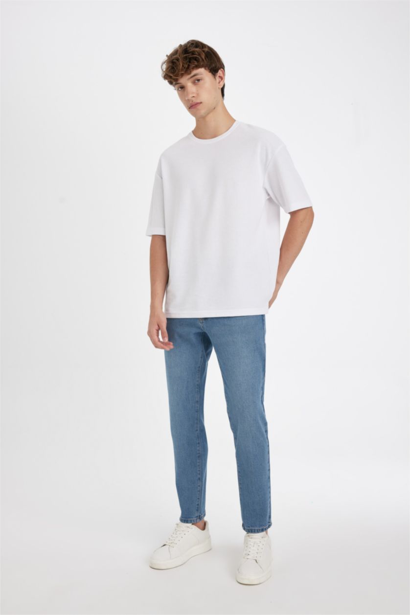 Мужчины Голубрй Джинсы Slim Tapered Fit приталенного кроя со средней талией