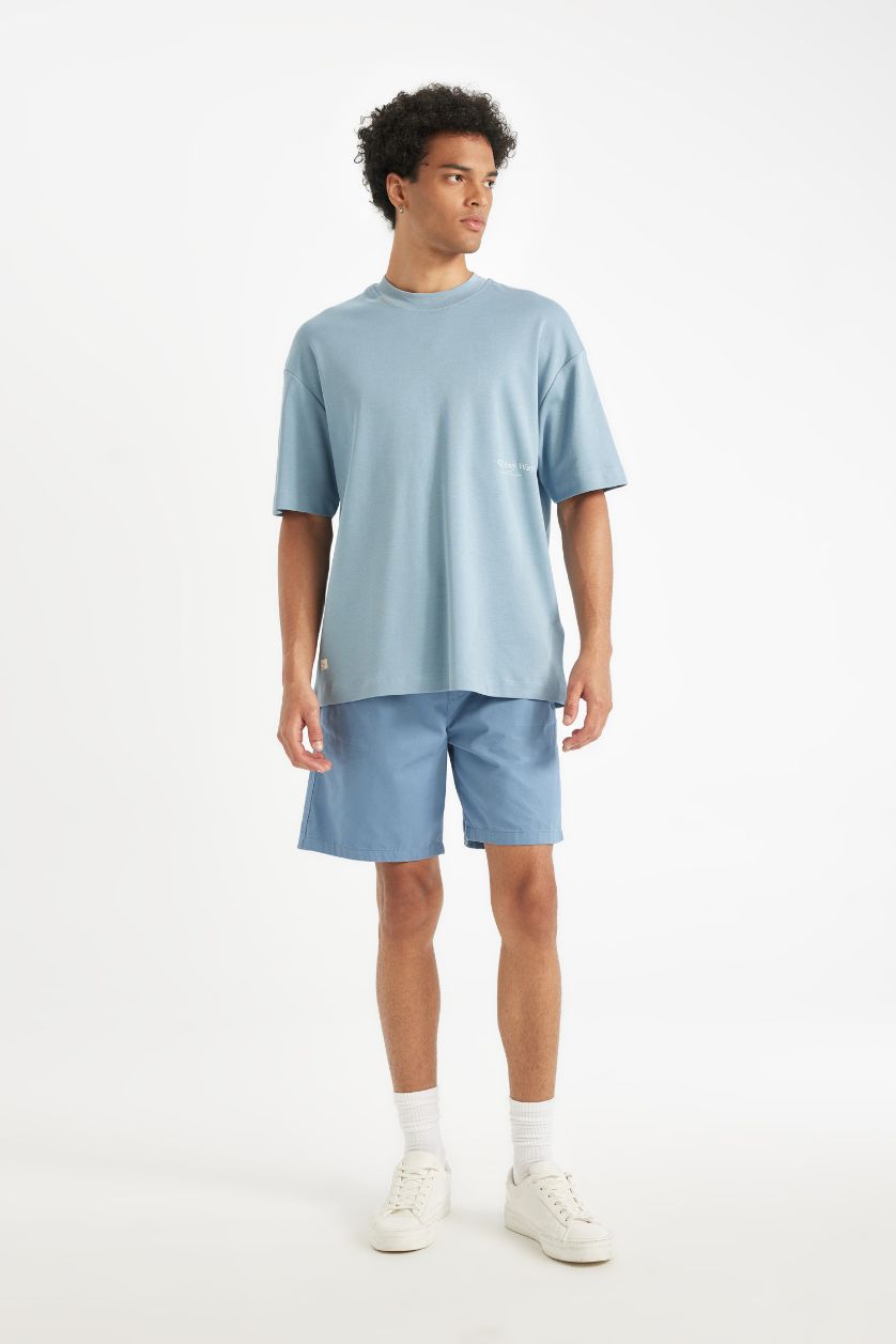 Man Blue Relax Fit Gabardine Bermuda