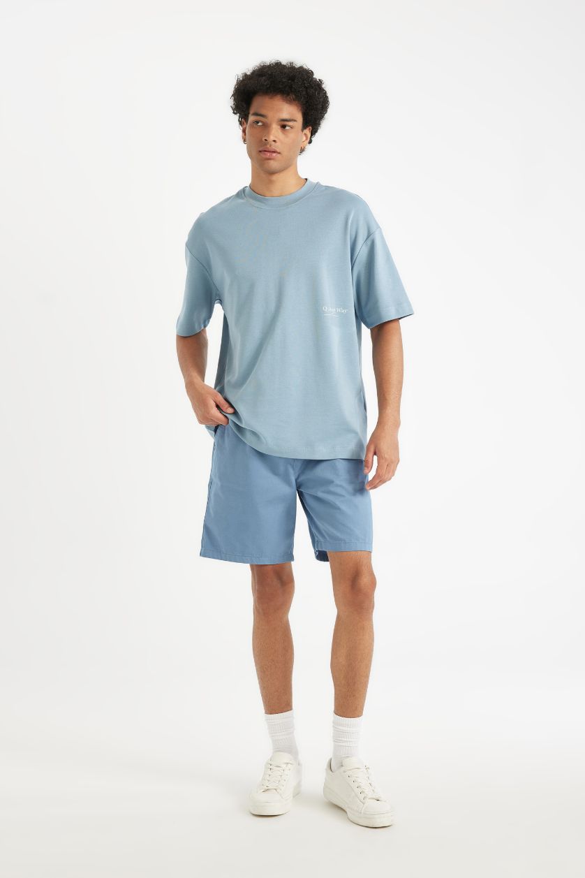 Man Blue Relax Fit Gabardine Bermuda