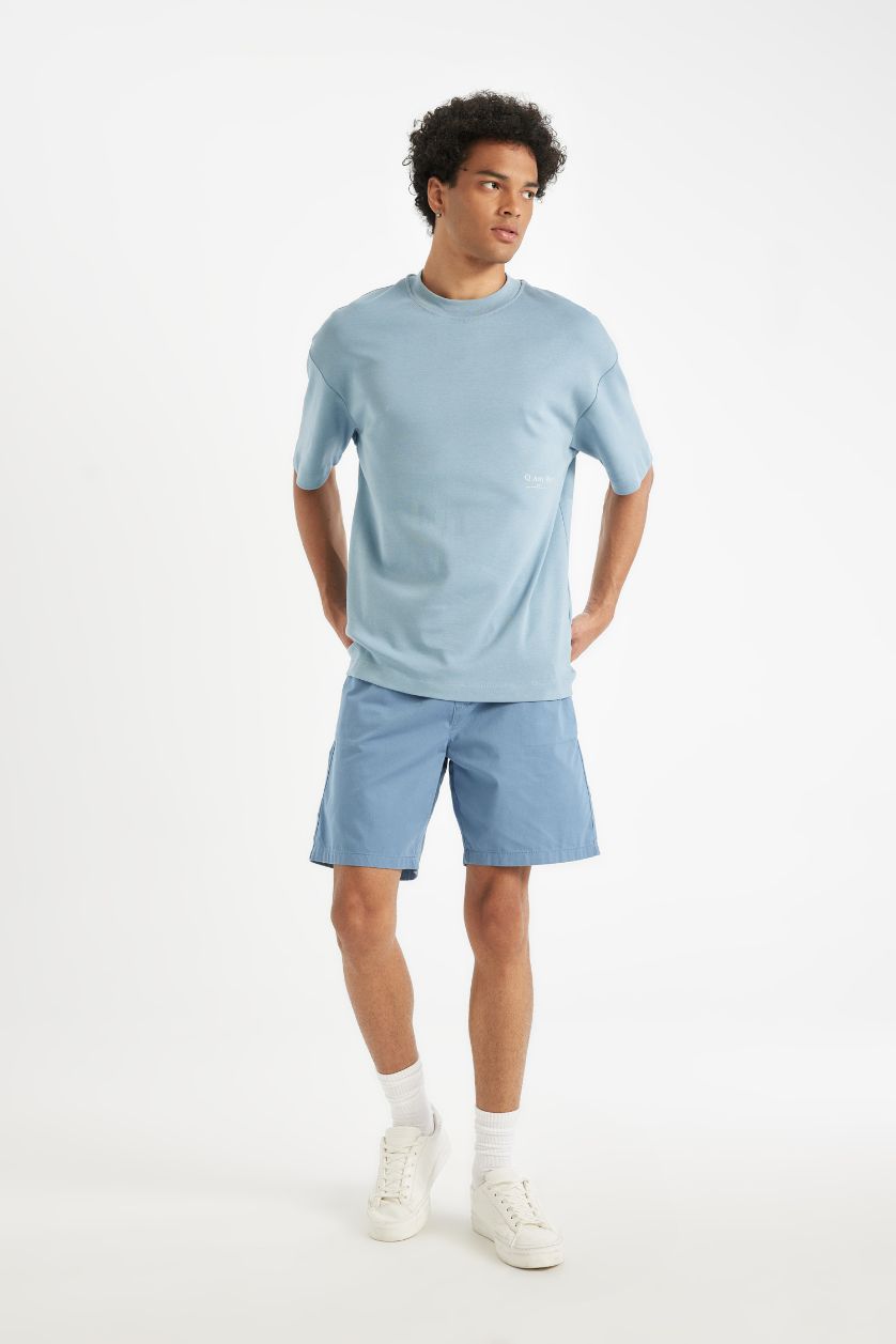 Man Blue Relax Fit Gabardine Bermuda