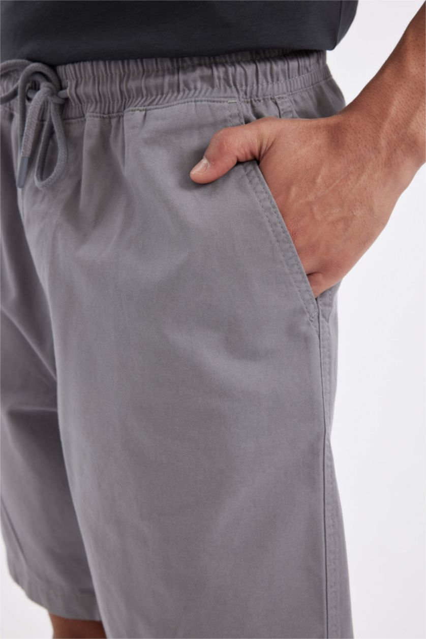 Erkek Gri Relax Fit Gabardin Bermuda Şort