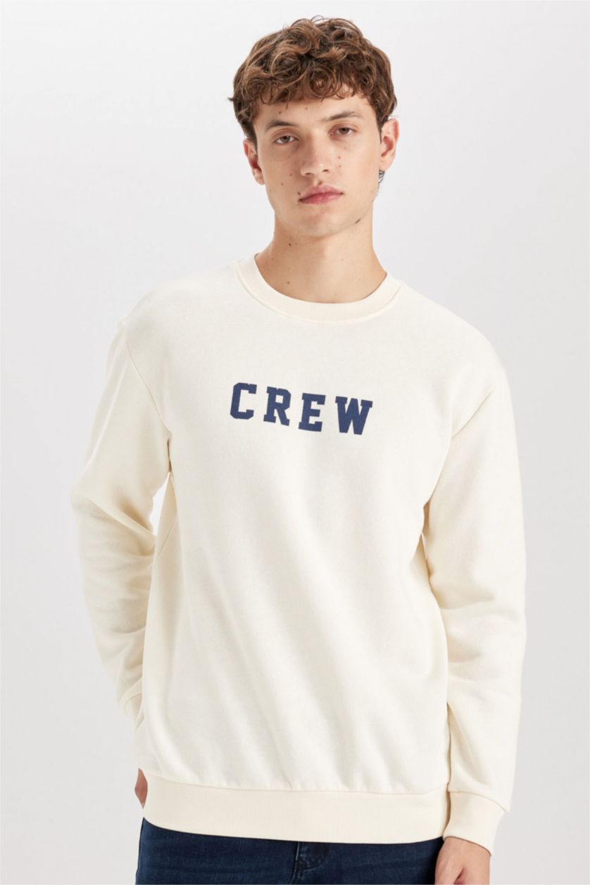 رجال بيج فاتح سويت شيرت تقيل قصة مريحة برقبة مستديرة