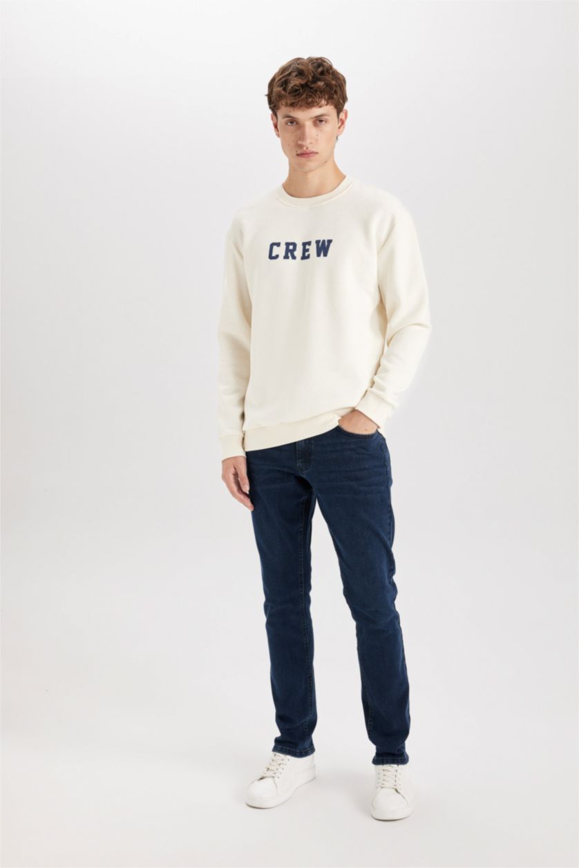 رجال بيج فاتح سويت شيرت تقيل قصة مريحة برقبة مستديرة