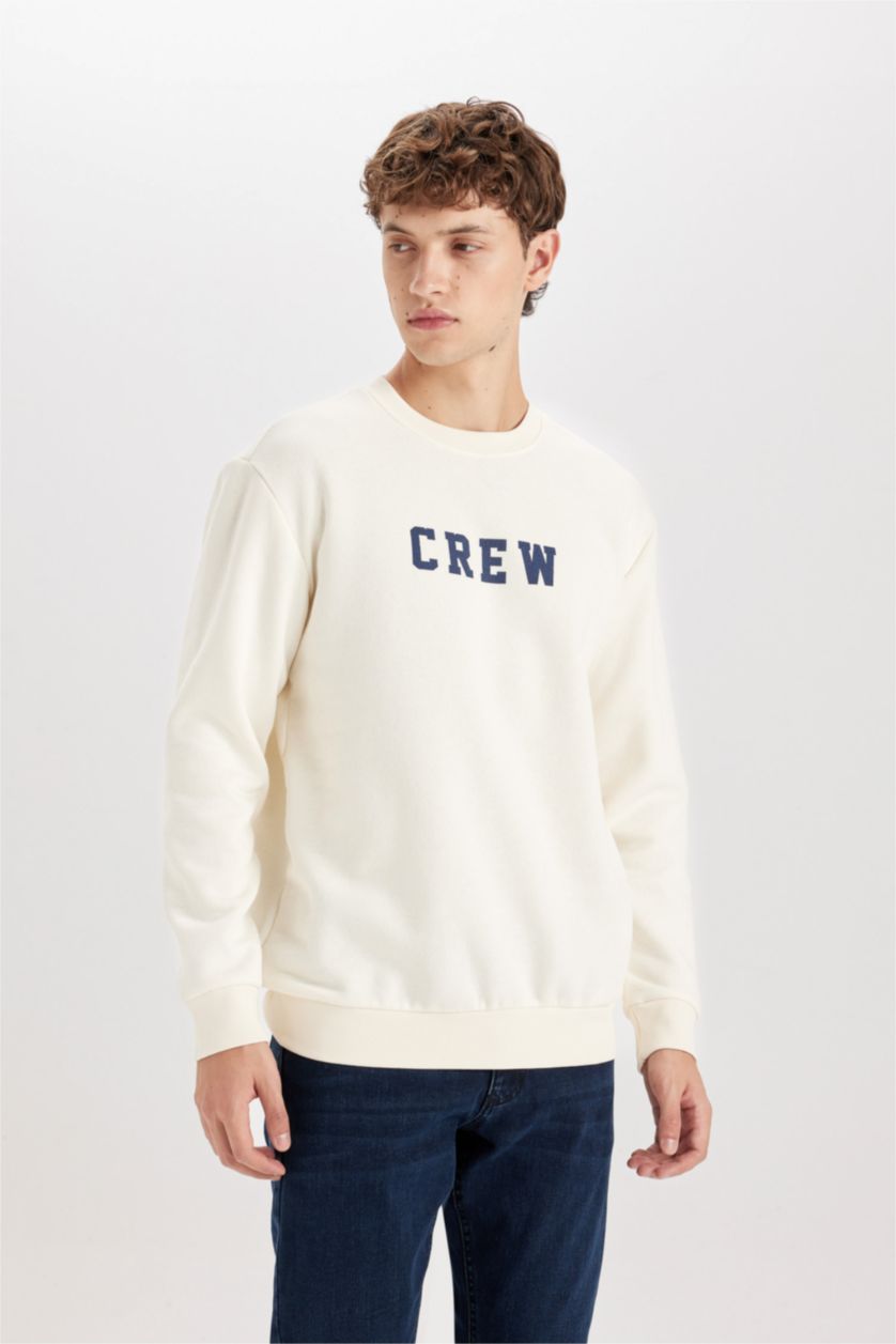 رجال بيج فاتح سويت شيرت تقيل قصة مريحة برقبة مستديرة