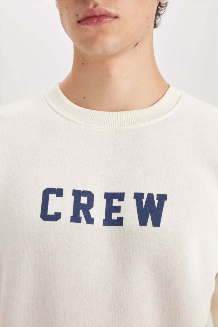 رجال بيج فاتح سويت شيرت تقيل قصة مريحة برقبة مستديرة