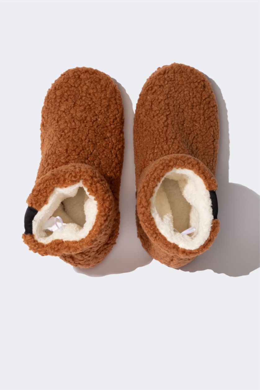 Kadın Kahve Kadın Pelüş Düz Taban Ev Botu