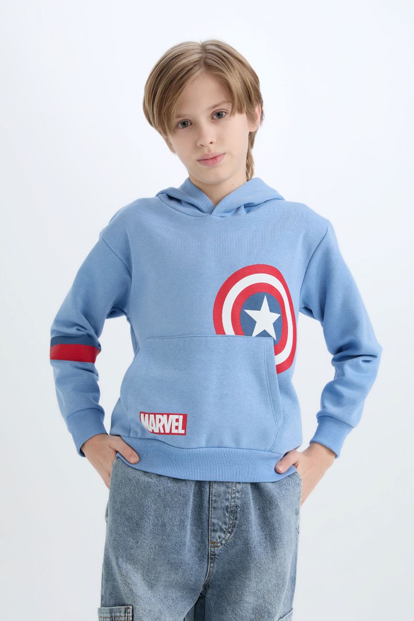 Erkek Çocuk - Genç Erkek Mavi Marvel Avengers Kapüşonlu Sweatshirt Erkek Çocuk