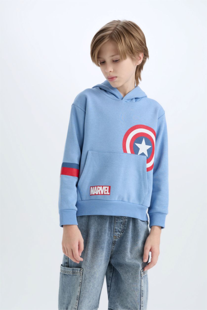 Erkek Çocuk - Genç Erkek Mavi Marvel Avengers Kapüşonlu Sweatshirt Erkek Çocuk