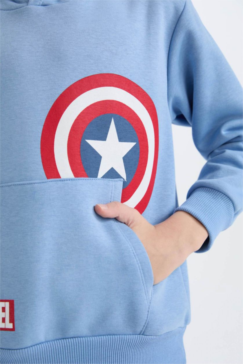 Erkek Çocuk - Genç Erkek Mavi Marvel Avengers Kapüşonlu Sweatshirt Erkek Çocuk