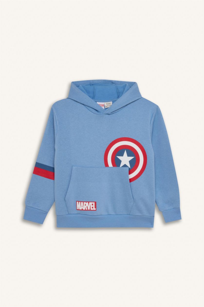 Erkek Çocuk - Genç Erkek Mavi Marvel Avengers Kapüşonlu Sweatshirt Erkek Çocuk