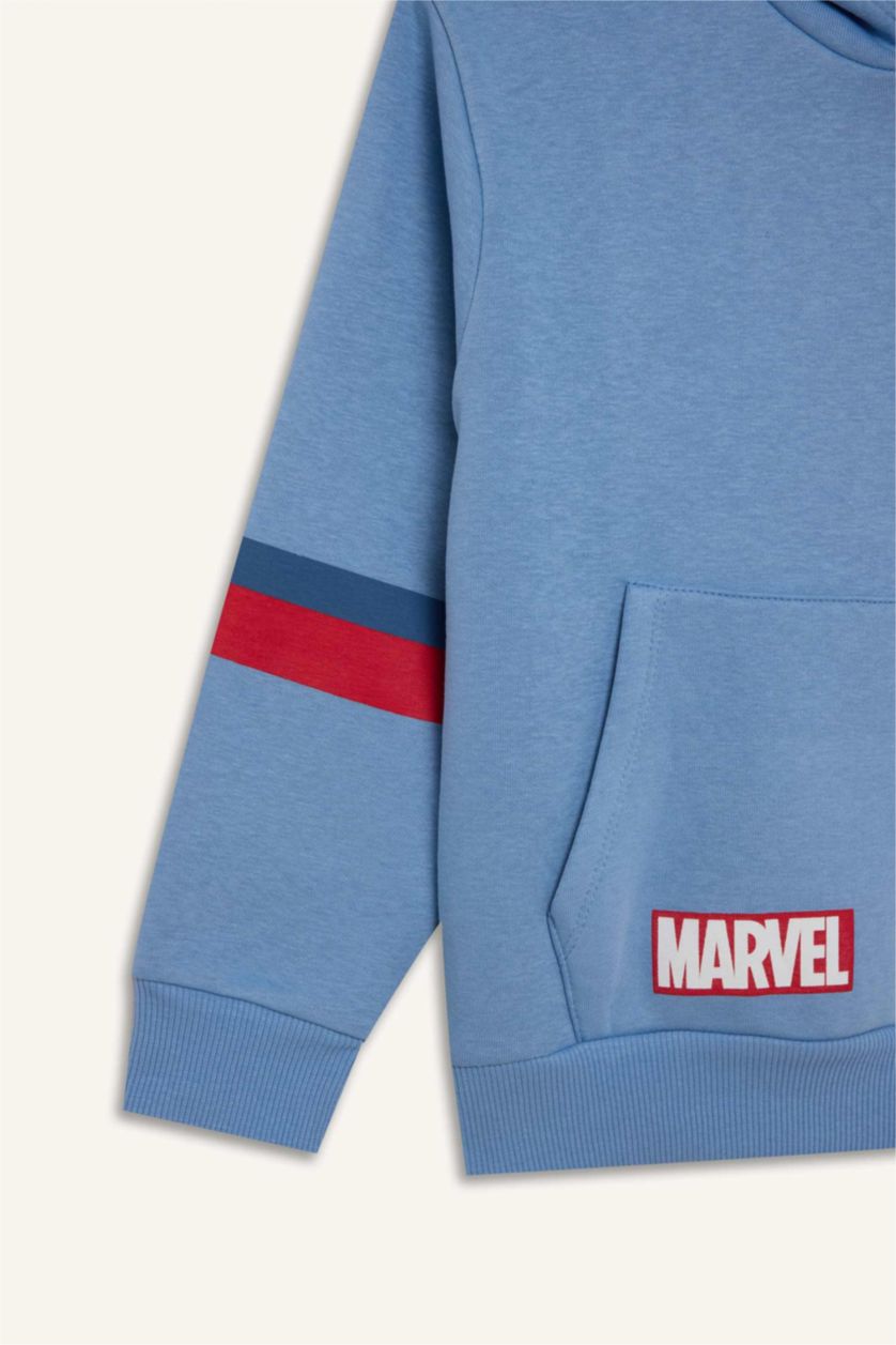 Erkek Çocuk - Genç Erkek Mavi Marvel Avengers Kapüşonlu Sweatshirt Erkek Çocuk