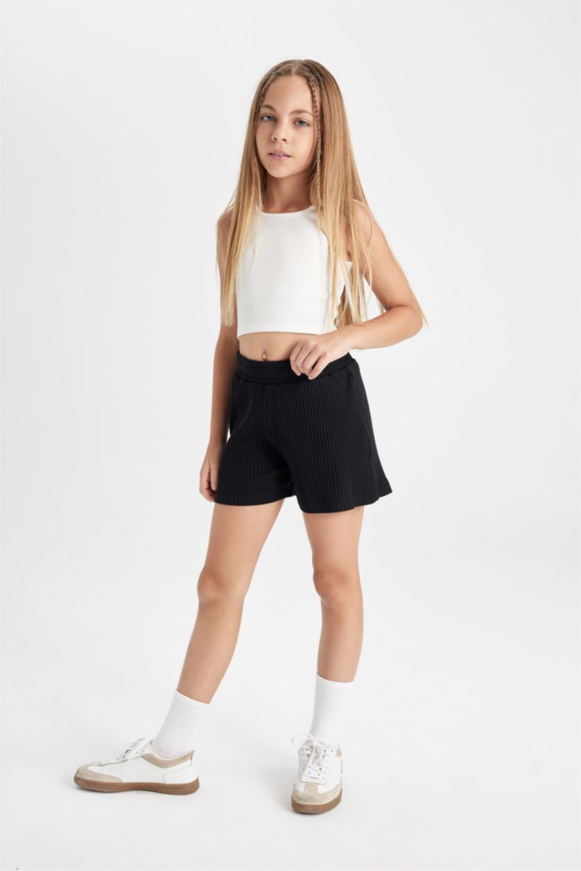 GIRLS & TEENS Black Girl Ribbed Camisole Shorts