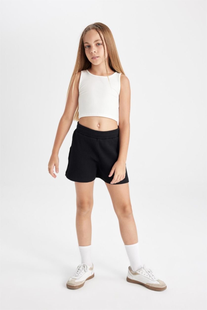 GIRLS & TEENS Black Girl Ribbed Camisole Shorts