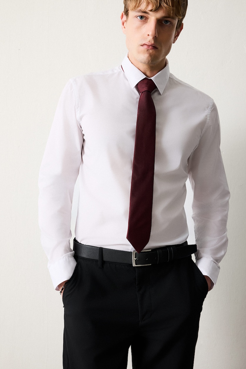MAN White Slim Fit Poplin Long Sleeve Shirt
