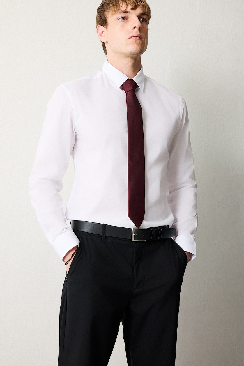 MAN White Slim Fit Poplin Long Sleeve Shirt