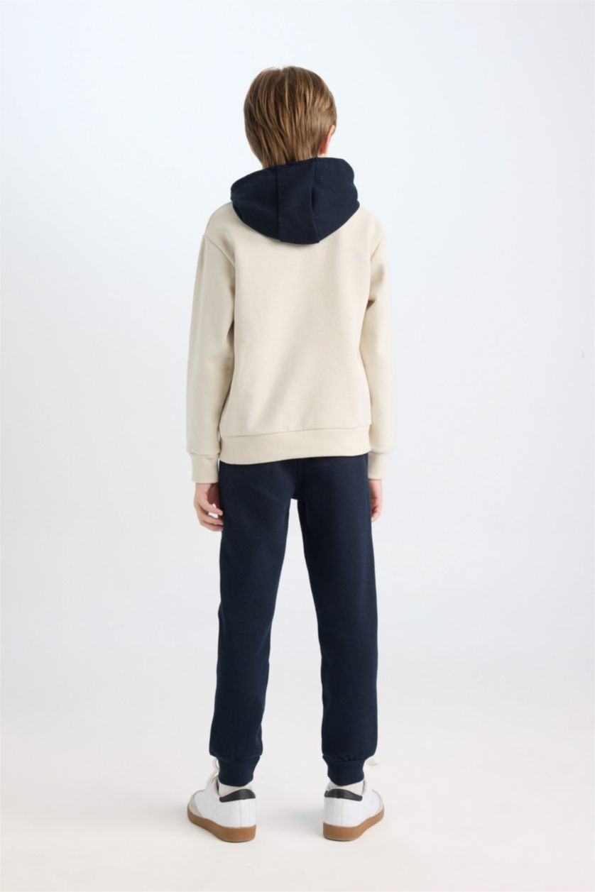 Erkek Çocuk - Genç Erkek Ekru Erkek Çocuk 2'li Takım Baskılı Kapüşonlu Sweatshirt Eşofman Altı