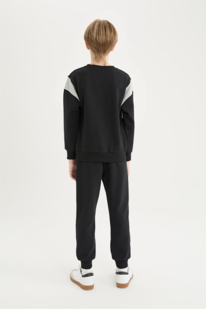 Erkek Çocuk - Genç Erkek Siyah Erkek Çocuk 2'li Takım Baskılı Sweatshirt Eşofman Altı