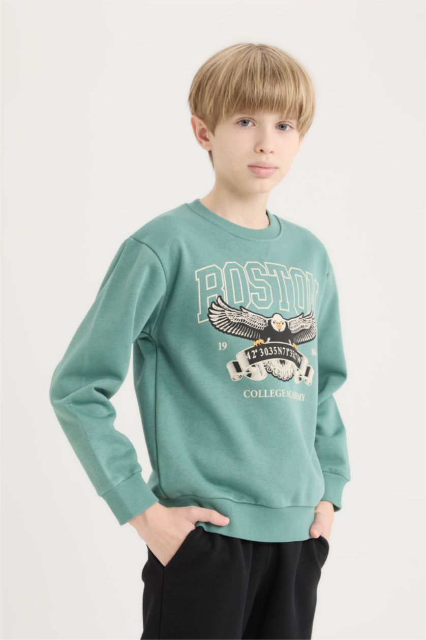 BOYS & TEENS Green Boy Printed Thick Sweatshirt Sweatpants 2 Piece Set