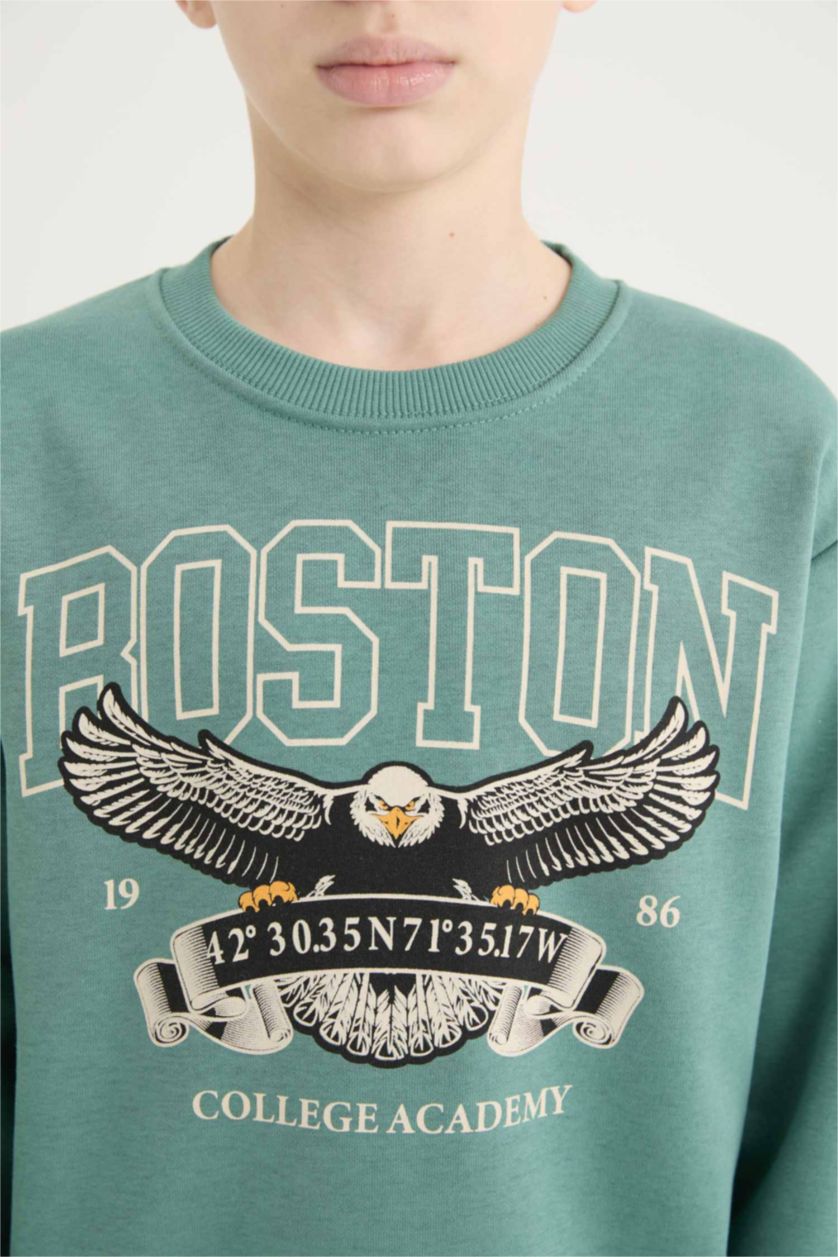 BOYS & TEENS Green Boy Printed Thick Sweatshirt Sweatpants 2 Piece Set