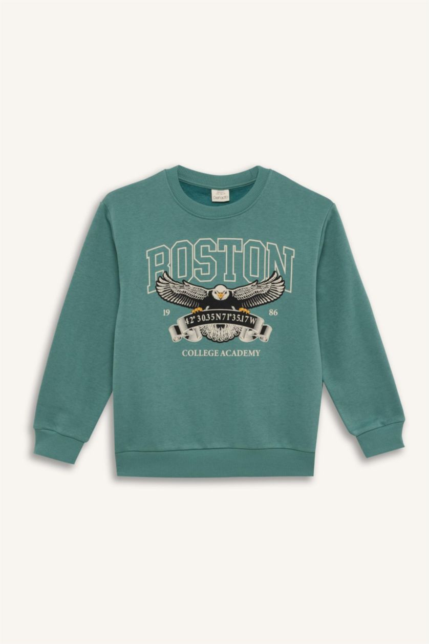 BOYS & TEENS Green Boy Printed Thick Sweatshirt Sweatpants 2 Piece Set