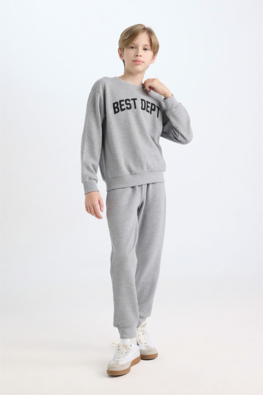 أولادي ميلانج رمادي طقم اولادي سويت شيرت وسويت بانتس - قطعتين