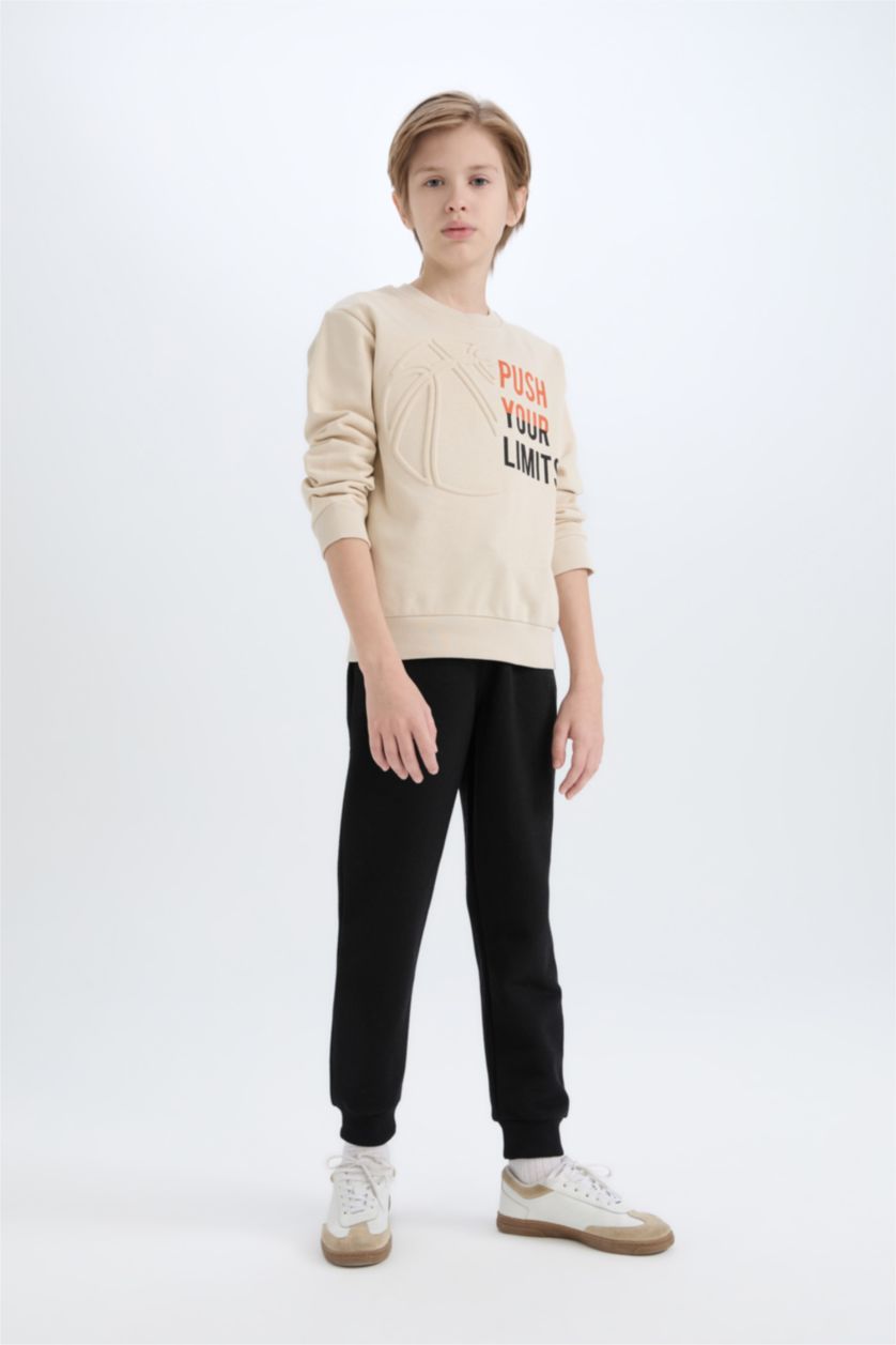 BOYS & TEENS Beige Boy Thick Printed Sweatshirt Jogger 2 Piece Set