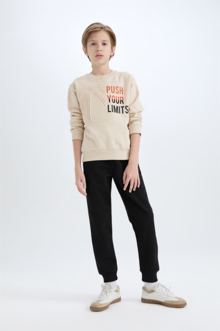 BOYS & TEENS Beige Boy Thick Printed Sweatshirt Jogger 2 Piece Set