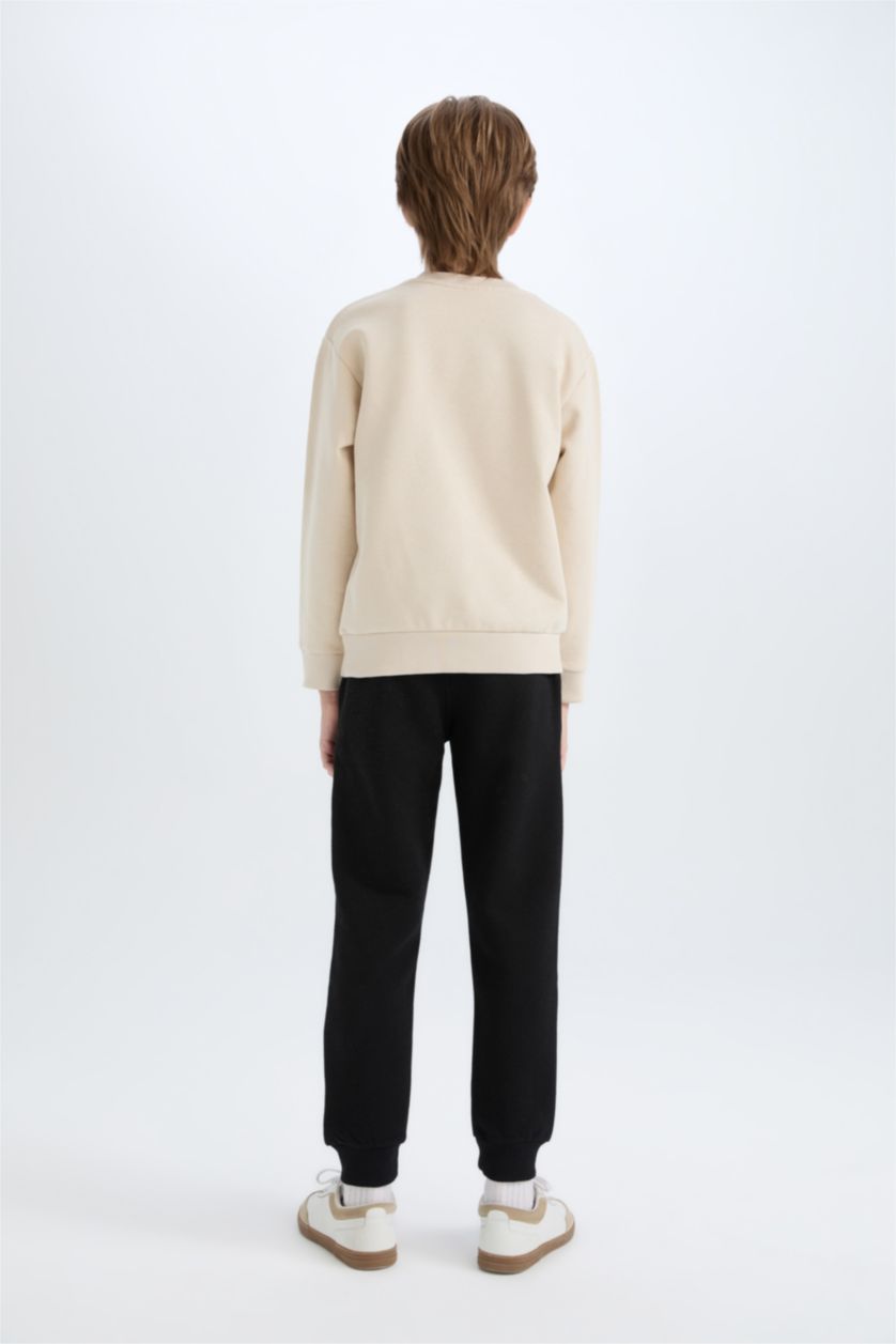 BOYS & TEENS Beige Boy Thick Printed Sweatshirt Jogger 2 Piece Set