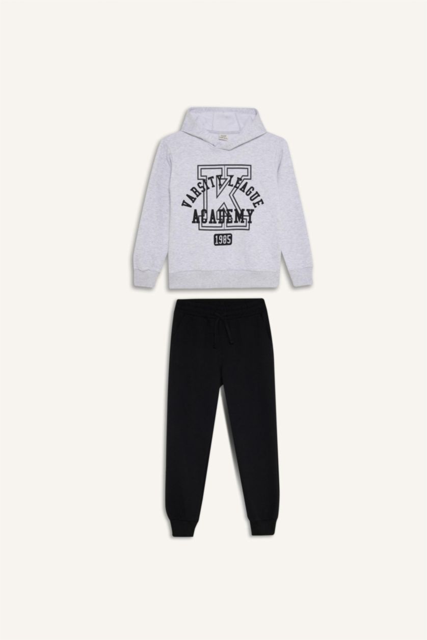 أولادي ميلانج رمادي فاتح طقم اولادي هودي وسويت بانتس - قطعتين