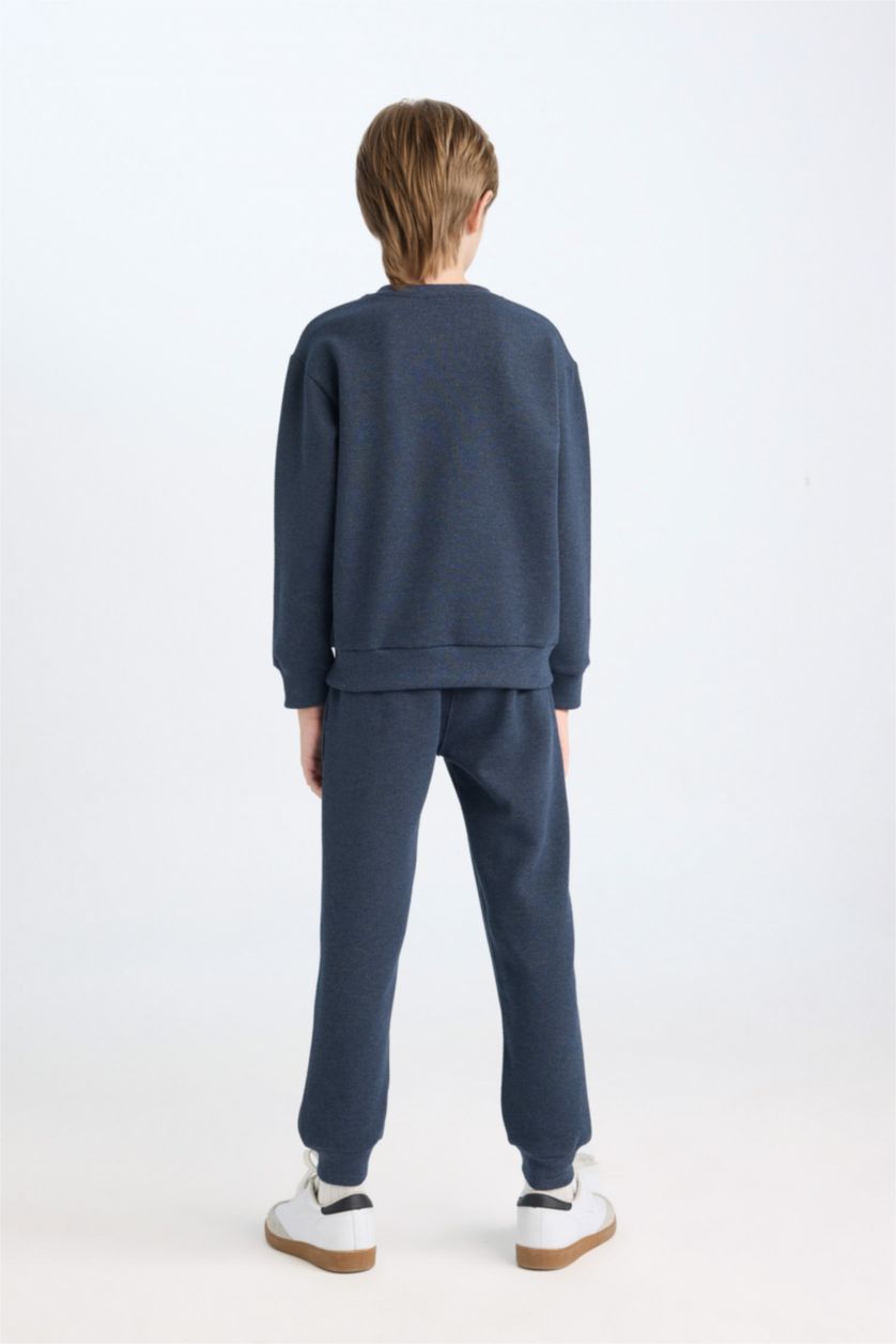 Erkek Çocuk - Genç Erkek Lacivert Melanj Erkek Çocuk 2'li Takım Baskılı Sweatshirt Beli Lastikli Eşofman Altı