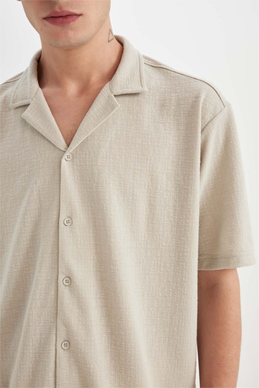 HOMME Beige Chemise coupe régulière à Manches Courtes