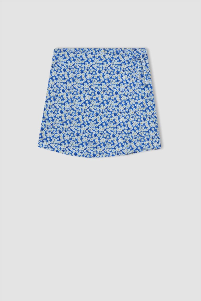 Kız Çocuk - Genç Kız Beyaz Kız Çocuk 2'li Takım Viskon Kısa Kollu Tişört Çiçekli Şort Etek