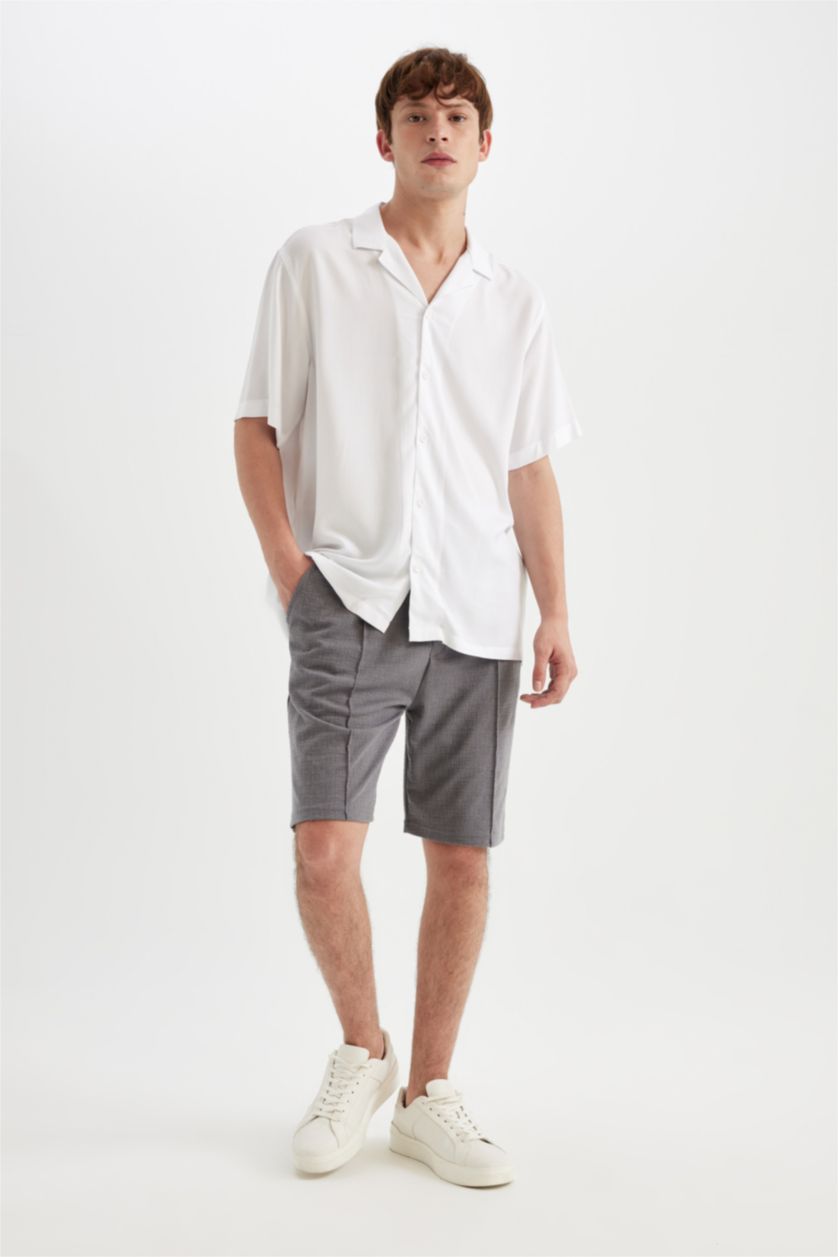 Man Grey Relax Fit Combed Cotton Bermuda Shorts