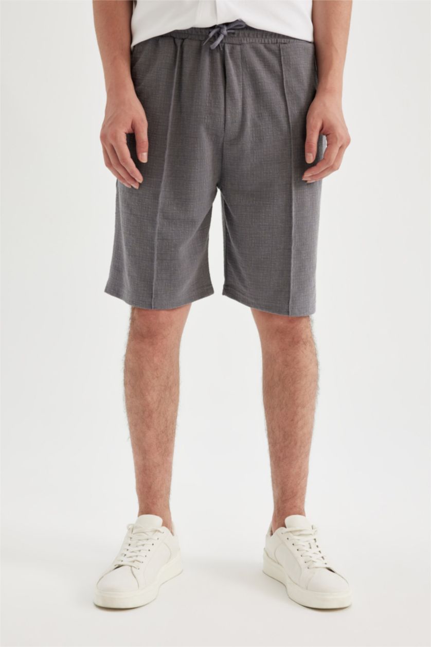 Man Grey Relax Fit Combed Cotton Bermuda Shorts