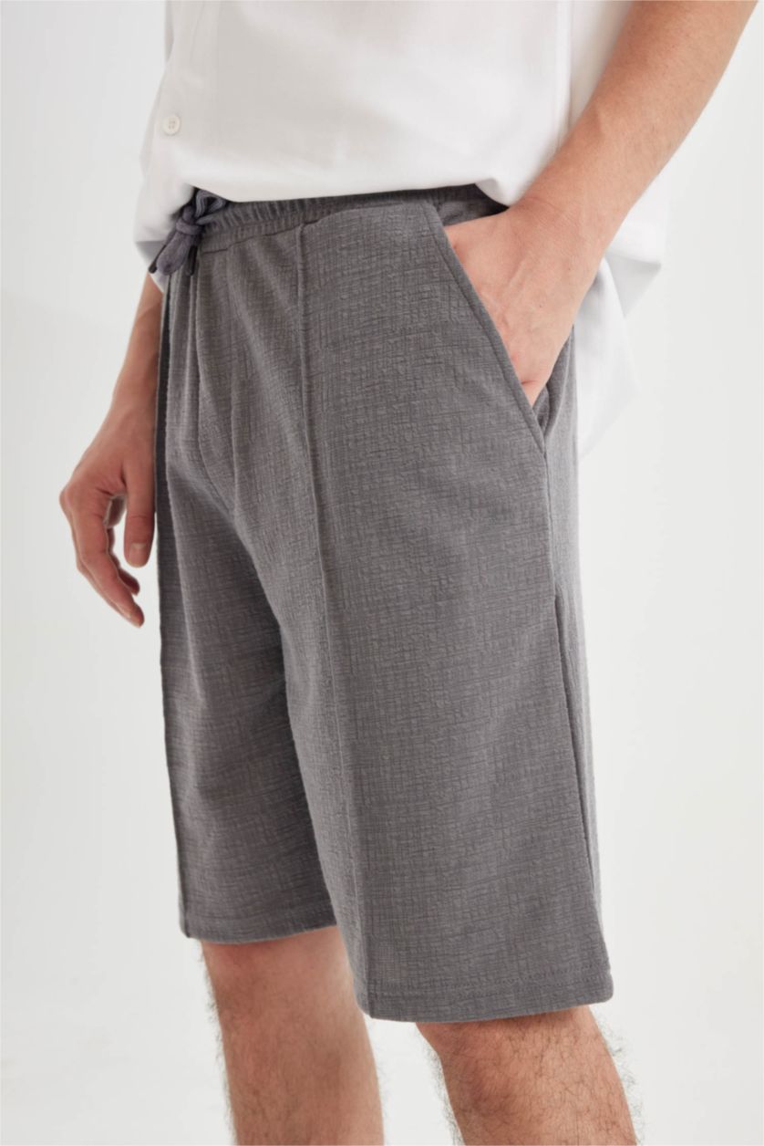 Man Grey Relax Fit Combed Cotton Bermuda Shorts