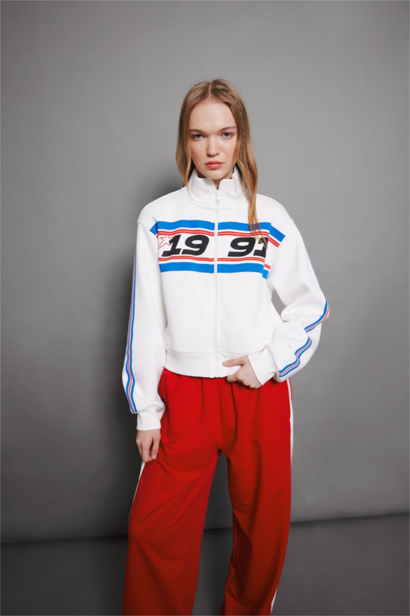 نساء أبيض Loose Fit Thick Sweatshirt Fabric Cardigan