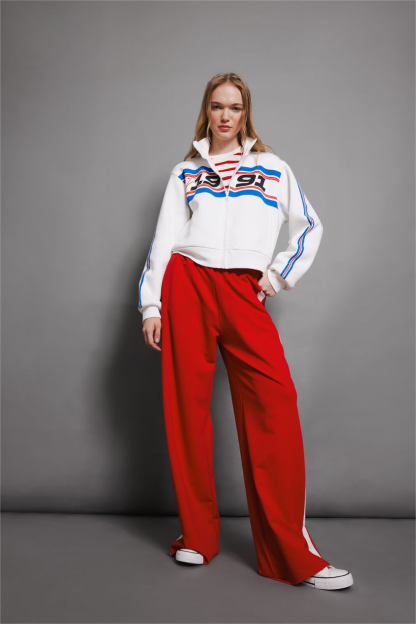 FEMME Blanc Sweat-shirt épais imprimé à coupe Ample et à fermeture éclair